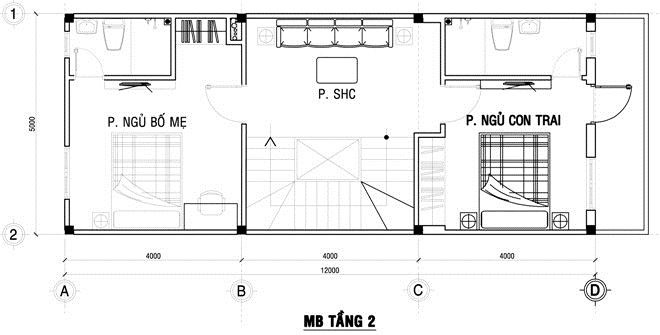 Bản vẽ thiết kế tầng 2 - Mẫu thiết kế nh&agrave; 4x20m 3 tầng si&ecirc;u đẹp