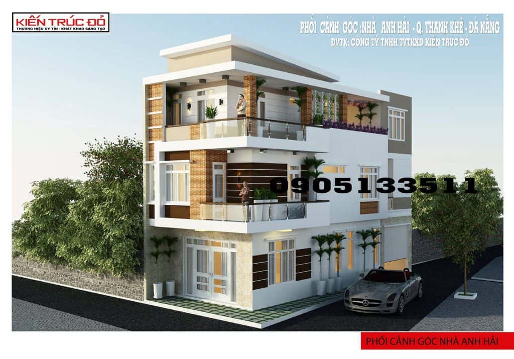 mau nha dep da nang thanh khe 1024x715 - Mẫu thiết kế nhà góc phố 3 tầng 2 mặt tiền Đà Nẵng