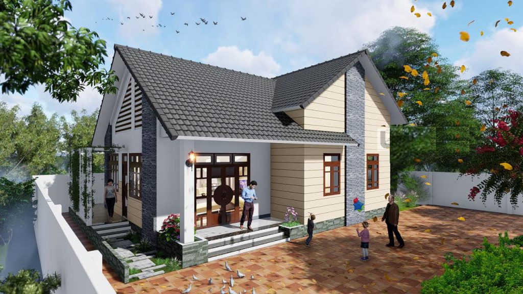 biệt thự 1 tầng 120m2 1 1024x576 - Thiết kế biệt thự 1 tầng 120m2
