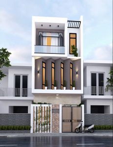 nh&agrave; ống 3 tầng mặt tiền 4m 231x300 - Mẫu nh&agrave; mặt tiền 5m đẹp, c&ocirc;ng năng tối ưu