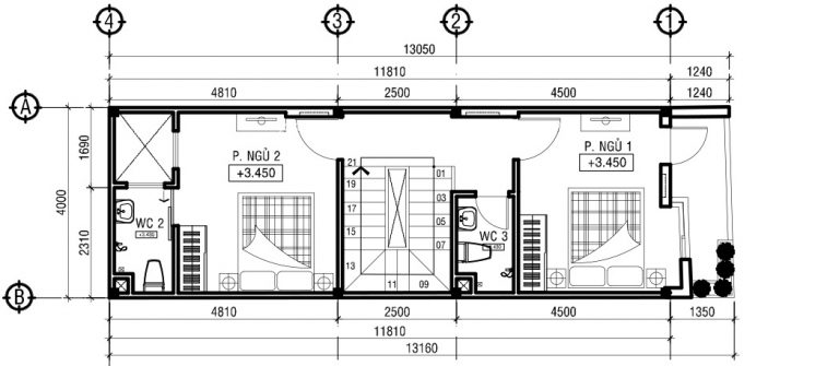 thiết kế nhà ống 3 tầng mặt tiền 4m 2 Bản vẽ cad thiết kế nhà phố 3 tầng diện tích 5x8 lệch tầng