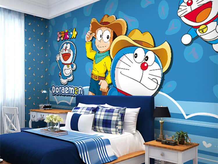tranh tuong phong ngu doremon 2 - Vẽ tranh tường phòng ngủ cho bé Trai, Gái đẹp giá từ 199k/m2