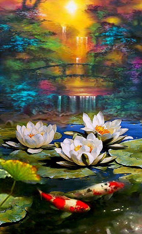 ve tranh tuong hoa sen ca chep - 50 Mẫu Vẽ Tranh Tường Hoa Sen đẹp ấn tượng nhiều người yêu thích