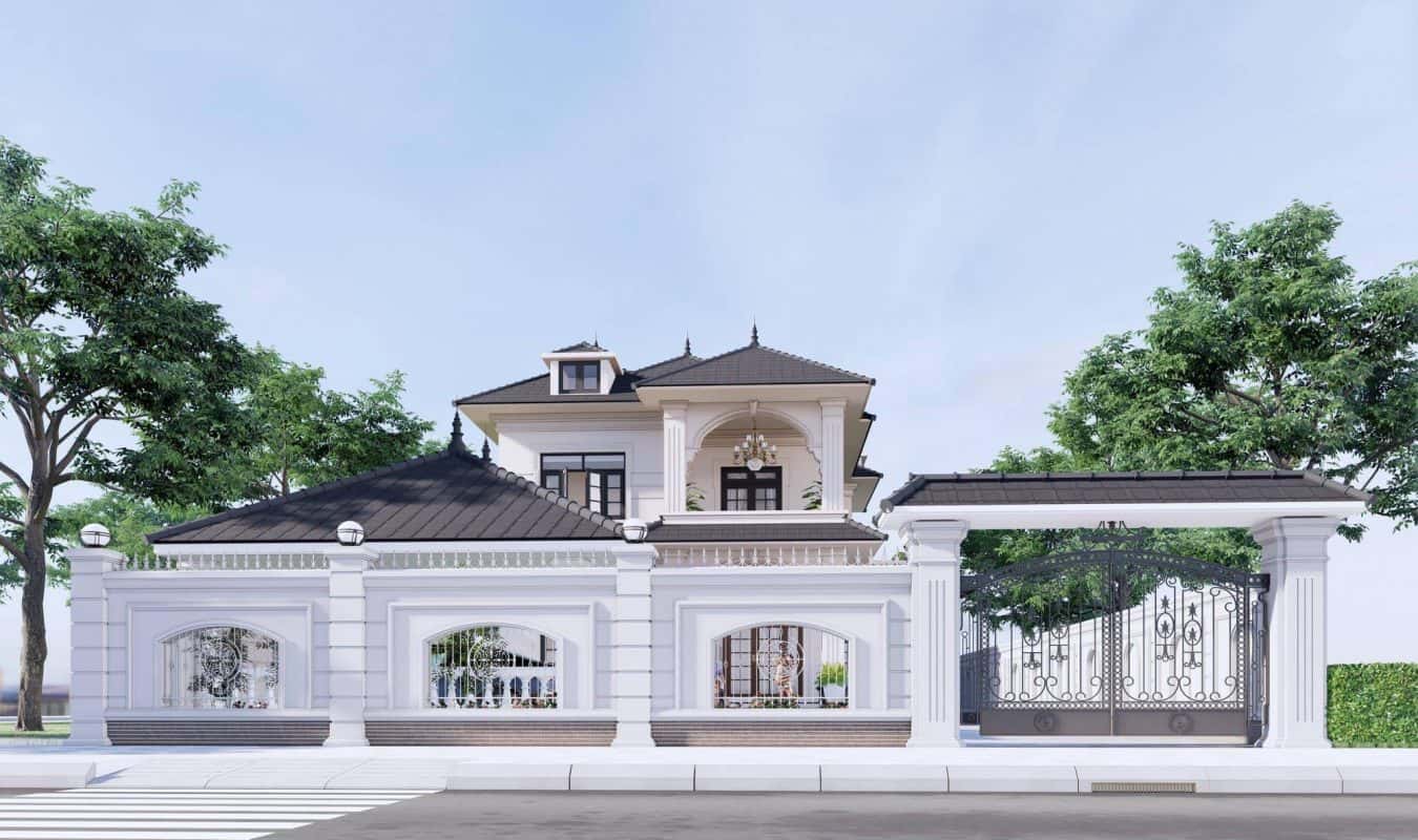 biet thu 2 tang tan co dien 1 1350x800 - Chiêm ngưỡng thiết kế biệt thự tân cổ điển 2 tầng đẹp sân vườn