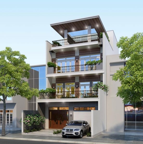 mau thiet ke biet thu 4 tang hien dai 1 594x600 - Mẫu thiết kế biệt thự 4 tầng hiện đại