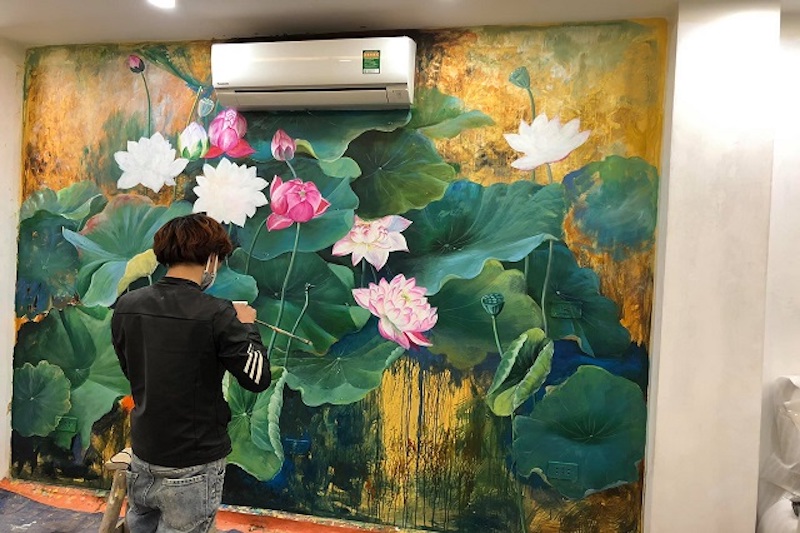 ve tranh tuong hoa sen dep 1 1 - 50 Mẫu Vẽ Tranh Tường Hoa Sen đẹp ấn tượng nhiều người yêu thích