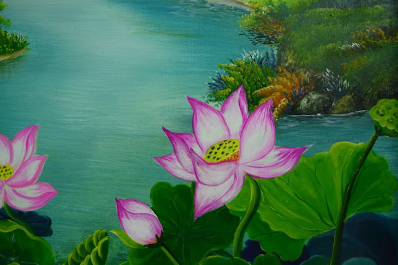 ve tranh tuong hoa sen dep 2 - 50 Mẫu Vẽ Tranh Tường Hoa Sen đẹp ấn tượng nhiều người yêu thích