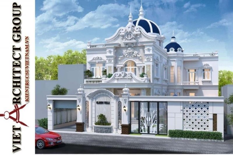 thiet ke biet thu tan co dien dep 2 tang o can tho 3 800x533 - Mẫu biệt thự 3 tầng tân cổ điển chữ L đẹp