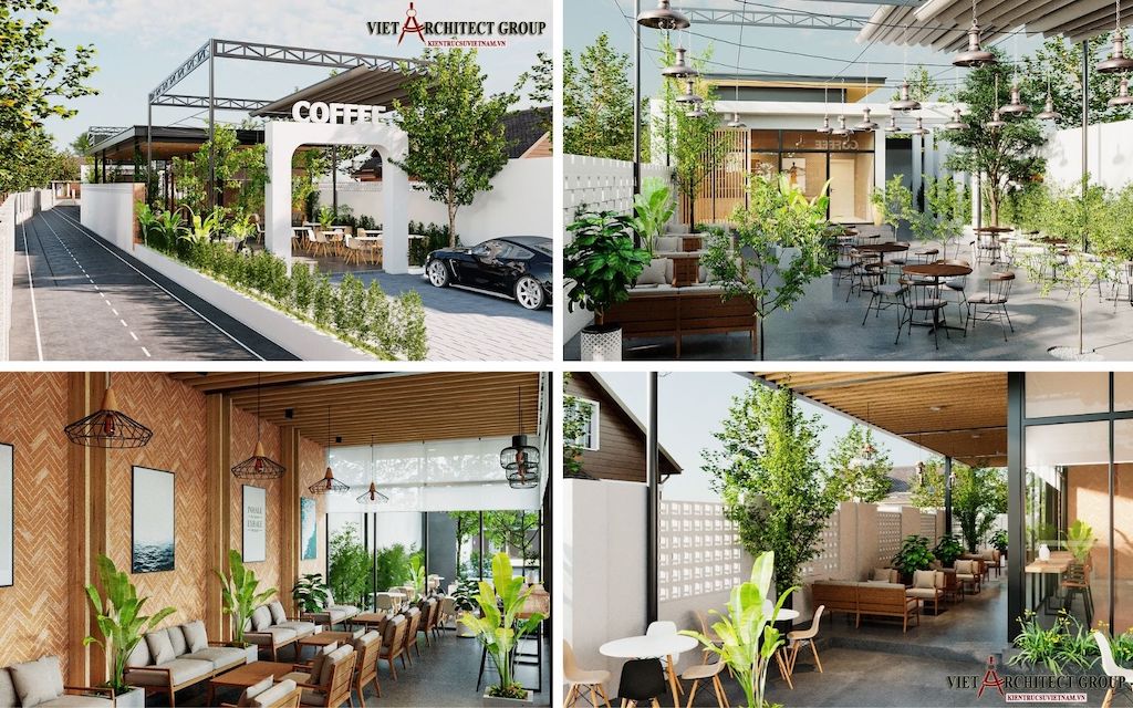 Thiết kế quán cafe sân vườn hiện đại hút khách với không gian ấn tượng