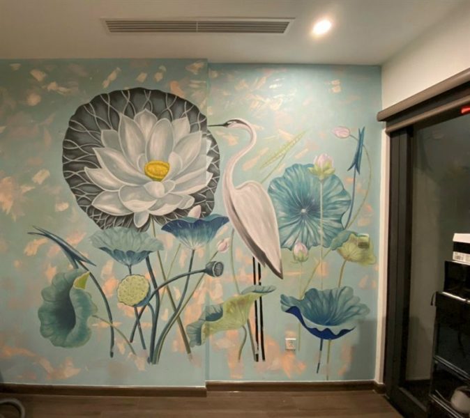 Ve tranh tuong phong tho 674x600 - Hoạ sĩ vẽ tranh tường phòng thờ đẹp phù hợp phong thuỷ
