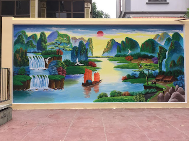 ve tranh tuong san vuon 1 - Hoạ sĩ vẽ tranh tường sân vườn đẹp ấn tượng