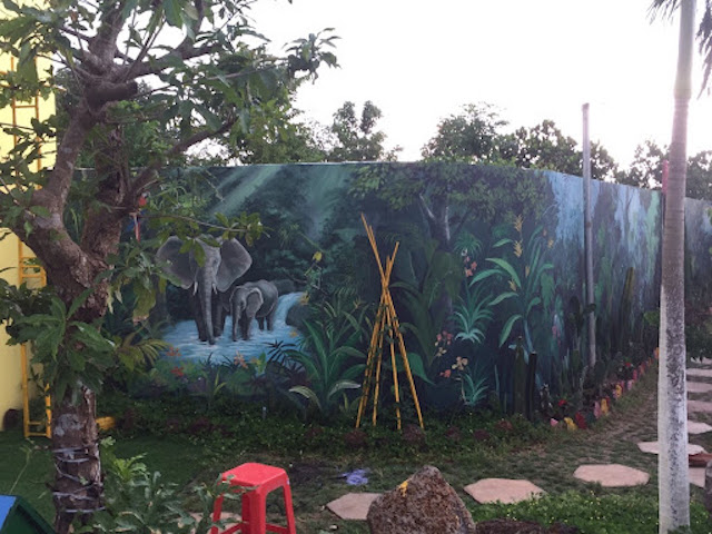 ve tranh tuong san vuon 6 - Hoạ sĩ vẽ tranh tường sân vườn đẹp ấn tượng