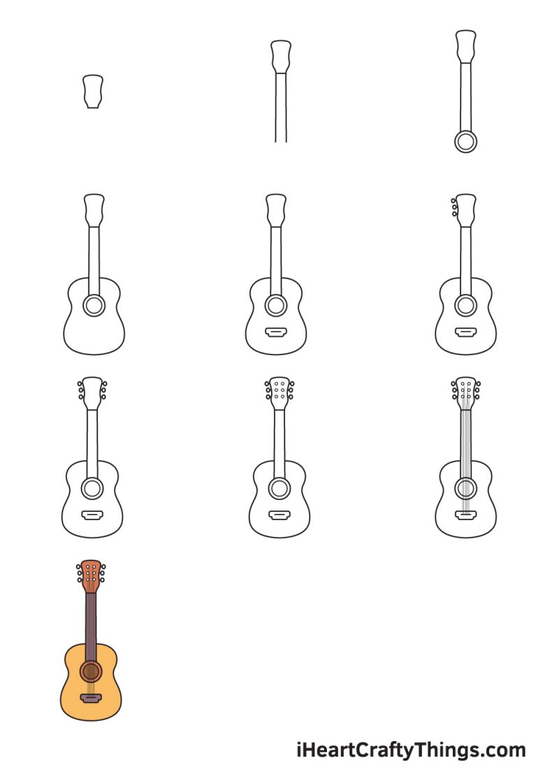 Các bước cơ bản để vẽ một cây đàn guitar acoustic là gì?

