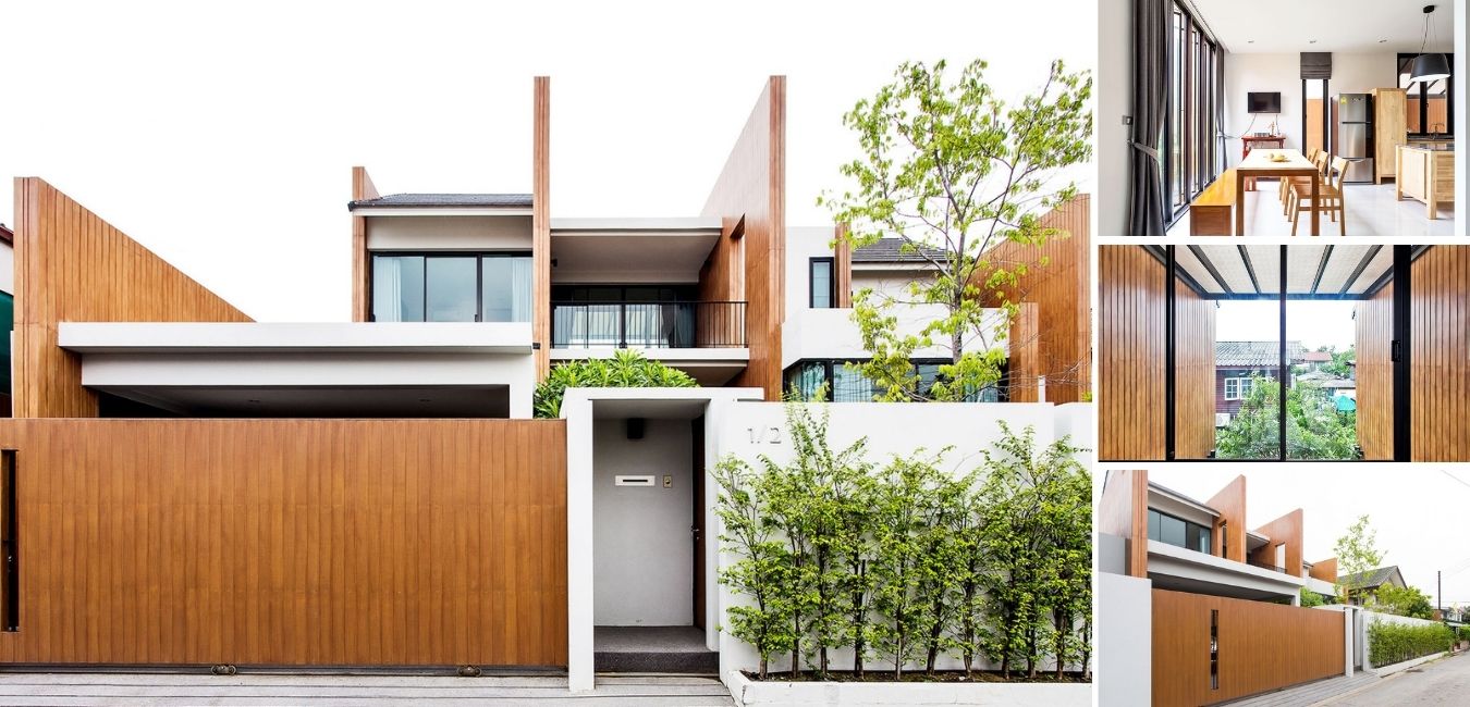 thiet ke nha pho dep - Thiết kế nhà phố hiện đại mặt tiền sử dụng gỗ ấn tượng có trồng cây xanh phía trước
