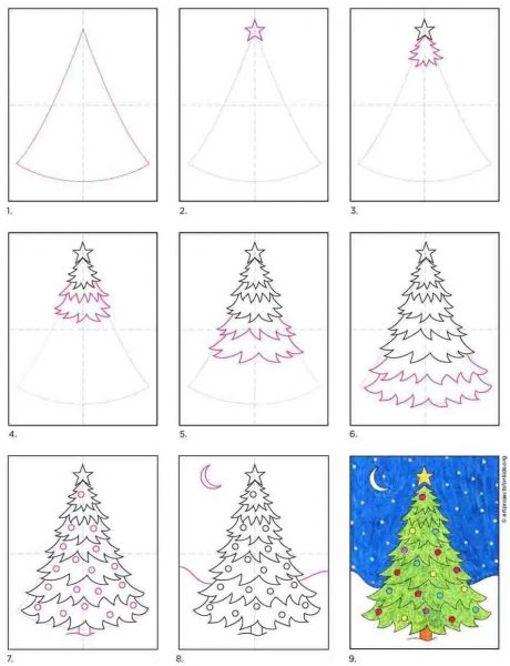 ve cay thong noel 460x600 - Hướng dẫn cách vẽ cây thông noel đơn giản với 9 bước cơ bản