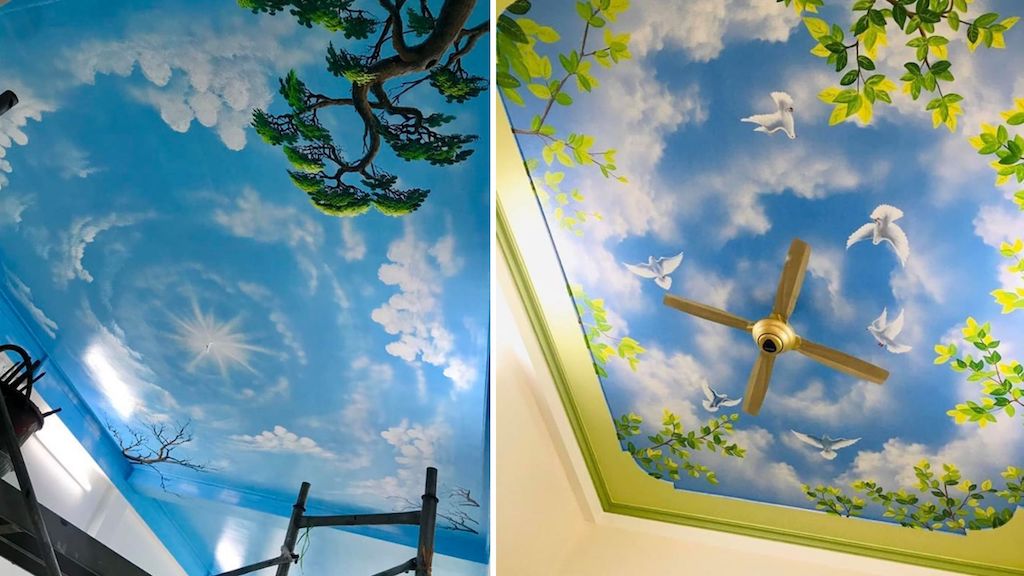 ve tran may - Vẽ trần mây 3d đẹp phòng khách sống động cam kết chất lượng và tiến độ