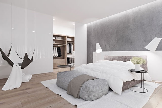 decor phong ngu mau trang ket hop xam - Thiết kế trang trí nội thất phòng ngủ màu trắng đẹp ấn tượng