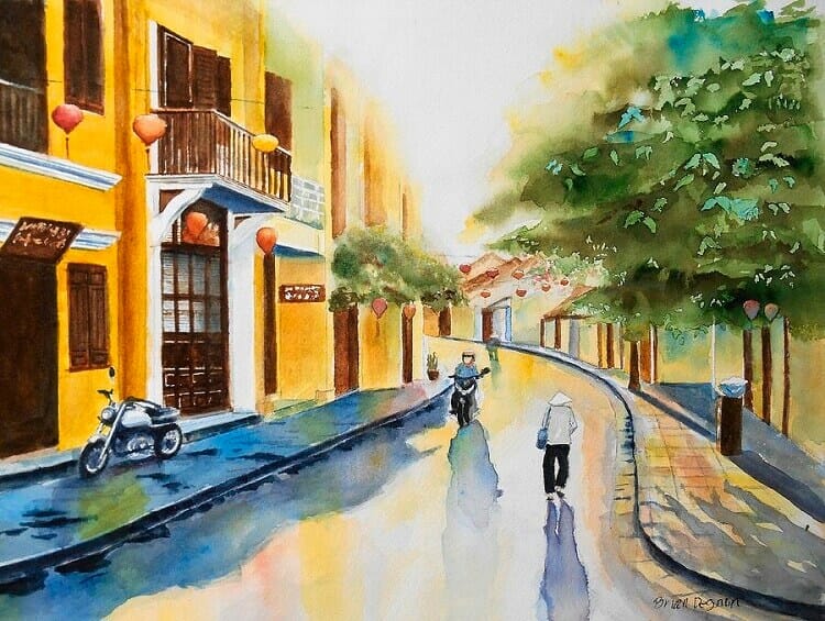 tranh pho co - 100 bức tranh phố cổ Hà Nội, Hội An - Dấu ấn của thời gian tuyệt đẹp