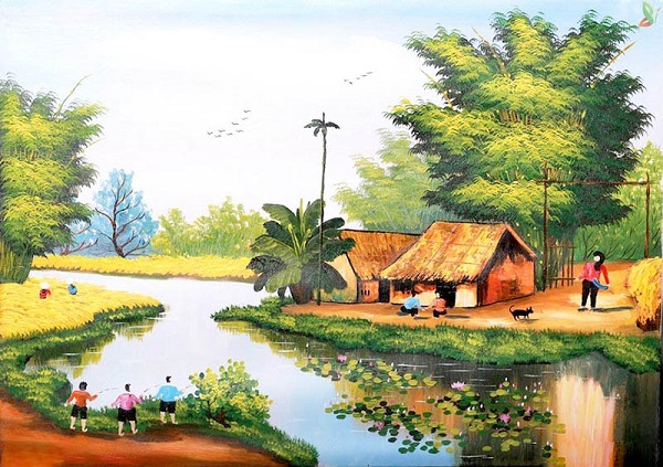tranh phong canh dong que 8 - Hướng dẫn vẽ tranh phong cảnh quê hương đơn giản mà đẹp!