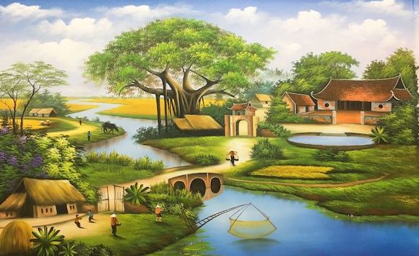 tranh phong canh dong que - Hướng dẫn vẽ tranh phong cảnh quê hương đơn giản mà đẹp!