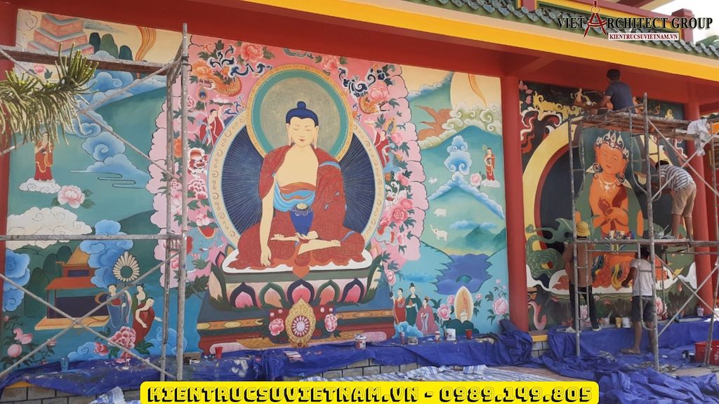 ve tranh tuong dinh chua - Vẽ tranh tường công trình tâm linh đình chùa miếu nhà thờ ấn tượng