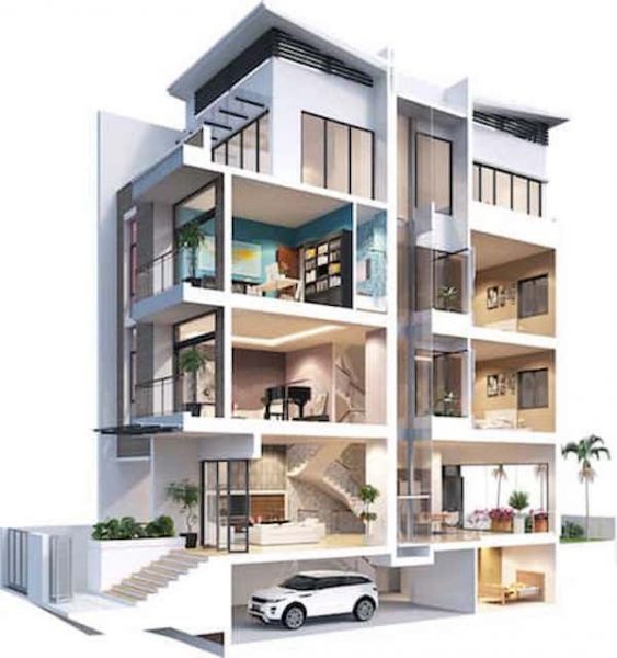 nha 5 tang co thang may dep 563x600 - 10+ Mẫu Nhà 5 Tầng Có Thang Máy Đẹp Hiện Đại Bố Trí Khoa Học