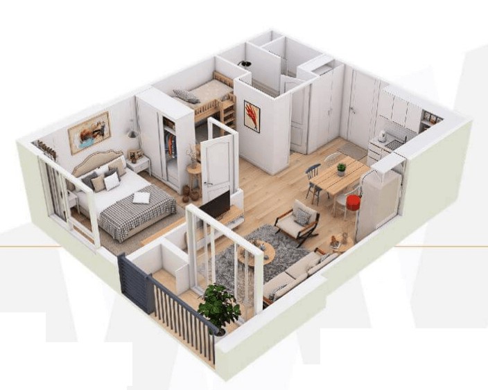 2 1 bo tri can ho 45m2 2 - Thiết kế nội thất chung cư 45m2 - Lời khuyên để tối ưu hóa không gian