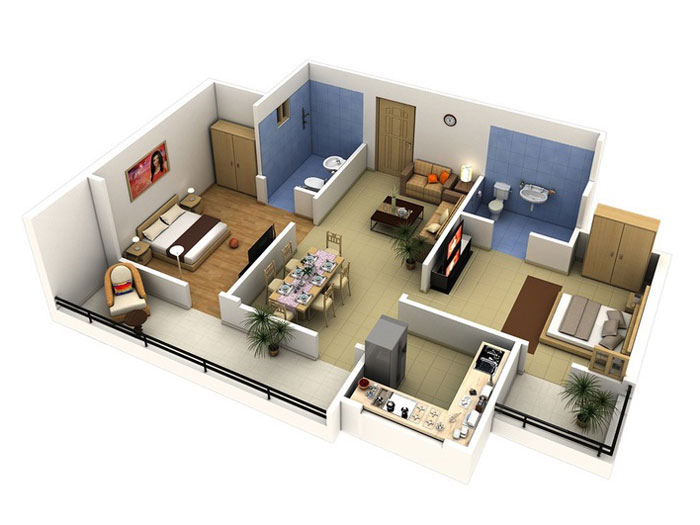 Can ho 50m2 2 phong ngu Zipato - Thiết kế nội thất chung cư 50m2 - Tối ưu hóa không gian chật hẹp